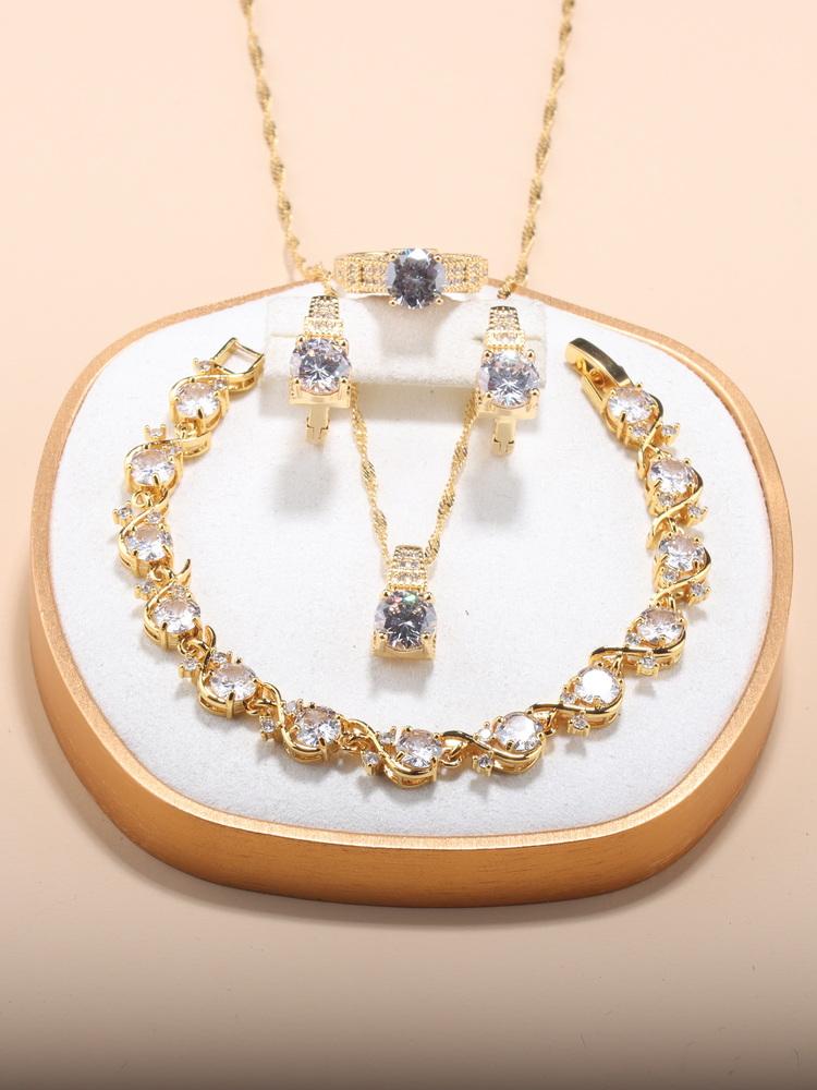 5-Piece New Moroccan Wedding Jewelry  Gold Plated Costume Necklace And Earrings Green Sets African Women Classic Accessories
