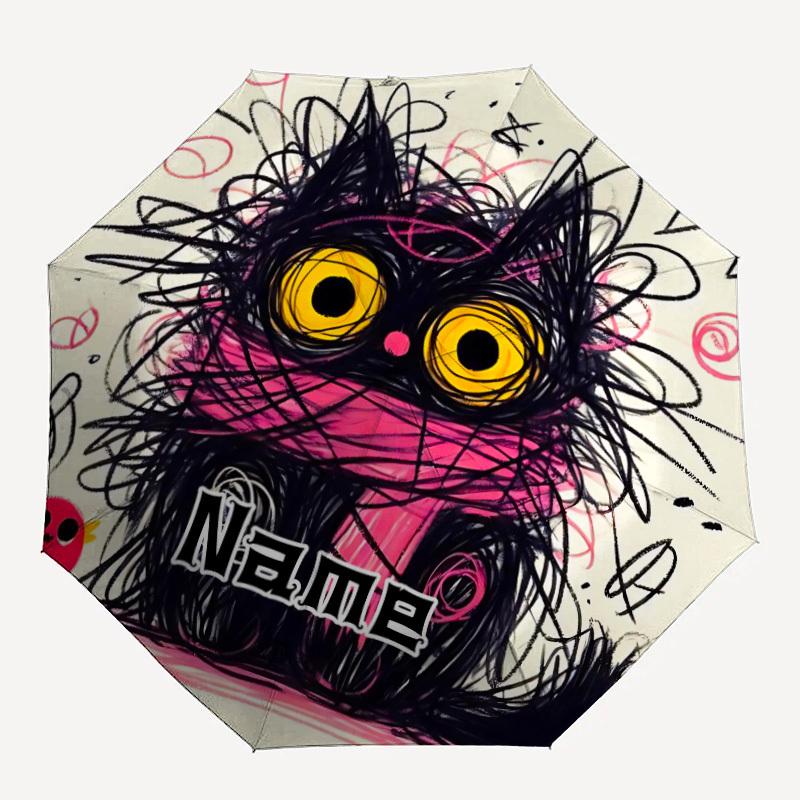

1pc Whimsical Cat Creature Scribble Art Custom Name Automatic Folding Umbrella, Durable Plastic & Iron, Lightweight for Outdoor Daily Use S1230078