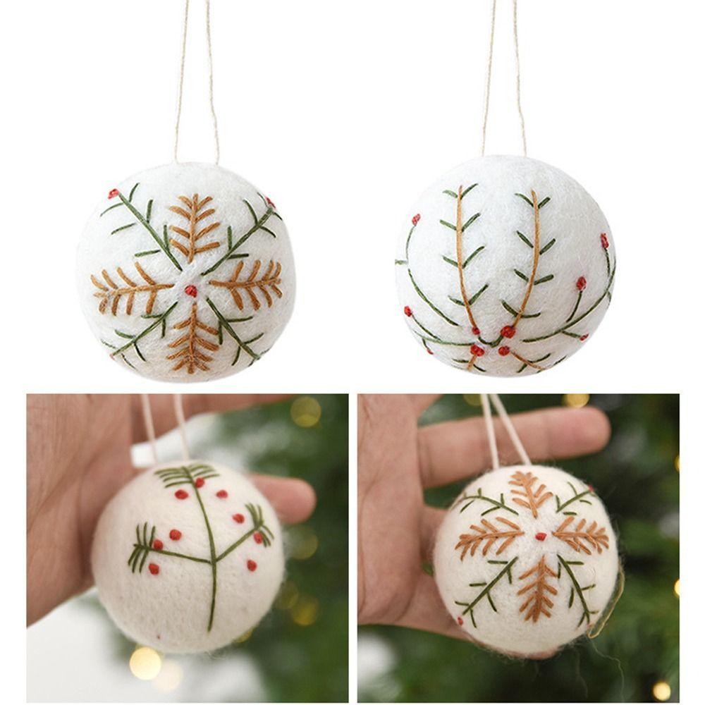 Wool Felt Xmas Tree Hanging Decor Snowflake Shape Christmas Decorative Felt Balls Wreath Garland