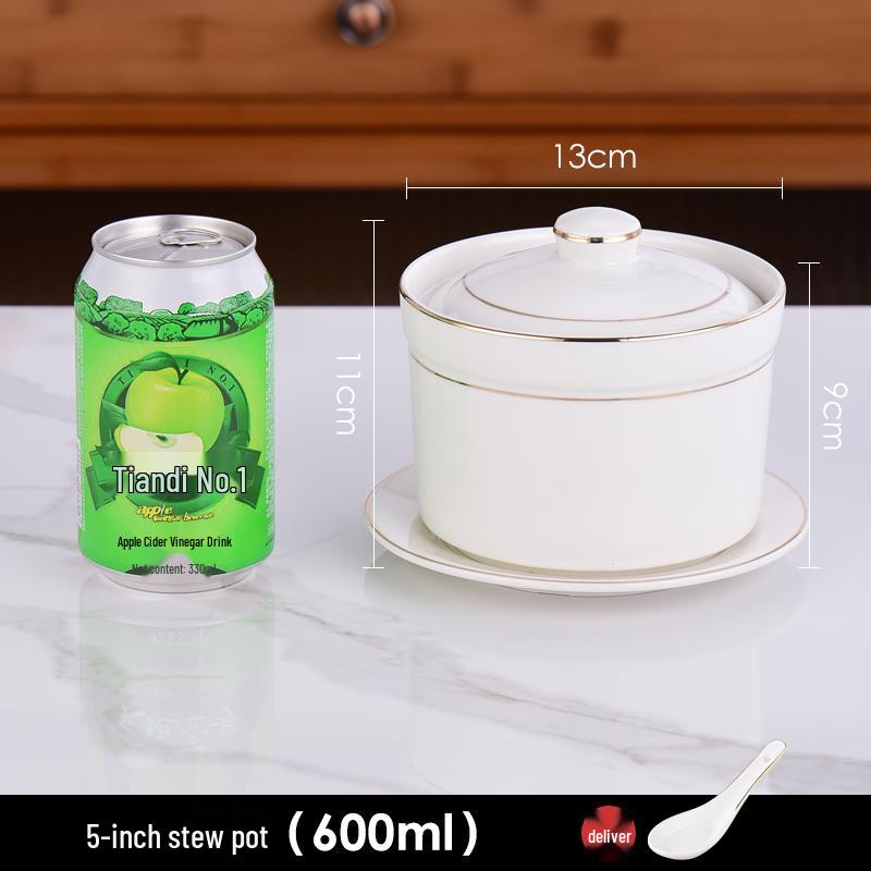 Commercial Ceramic Double Boiler Stew Pot with Lid - Single-Serve Egg Custard & Dessert Cup for Home or Restaurant Use
