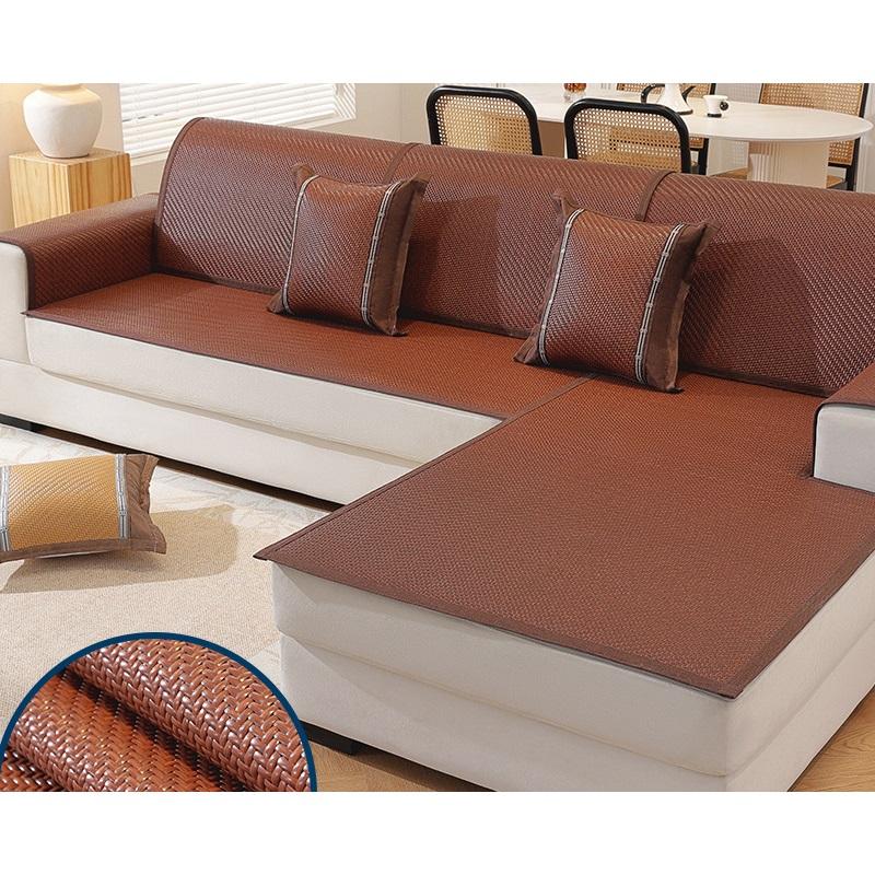 Summer Sofa Cover Cushion Pad Cooling Mat Rattan Seat Ice Silk Non Slip Universal Chaise Lounge Sofa Protector
