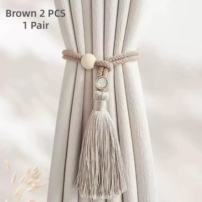2 PCS Adjustable Cotton Cord Curtain Tiebacks Curtain Straps Bohemian Chic Log Loop Curtain Buckle Strap With Tassel Hand Woven