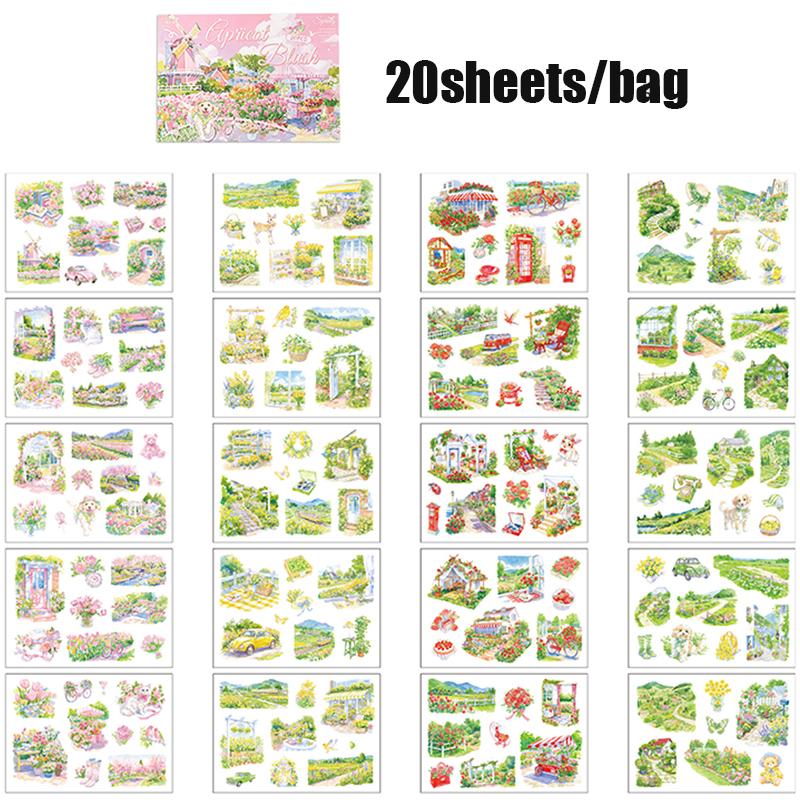 20sheets/bag Four Seasons Wind Series Large Size Sticker Book Hand Account Landscape for Office Sticker Desktop Diary Decoration