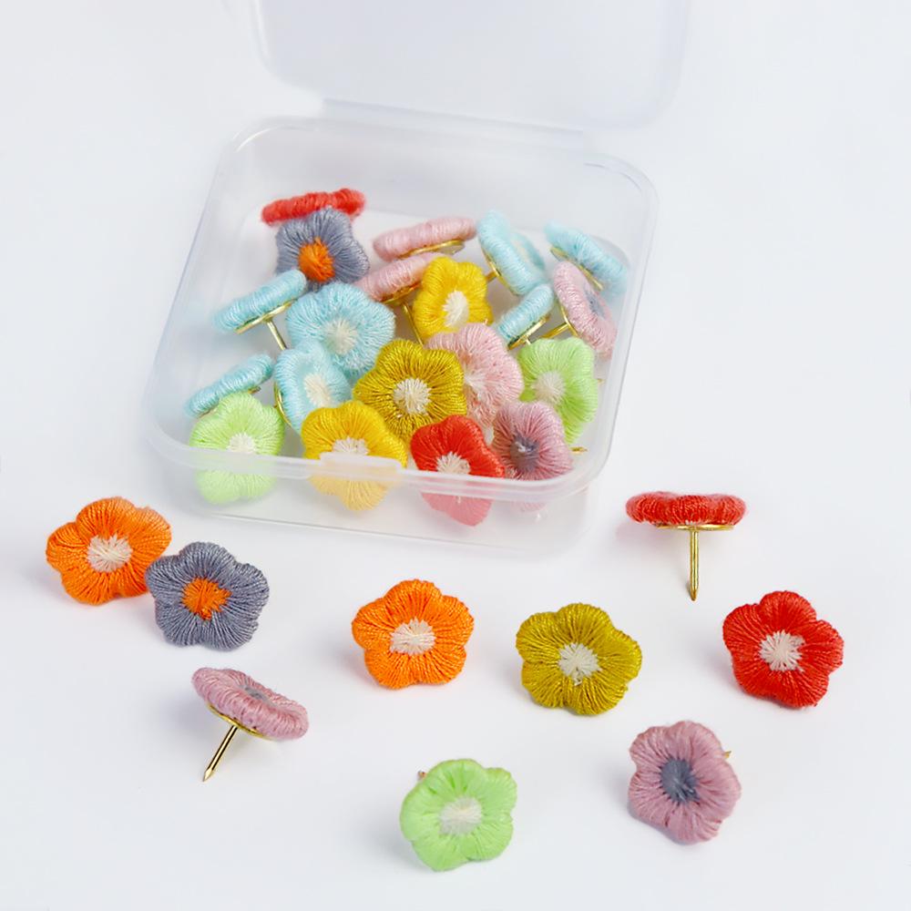 

Decorative Mini Flower Embroidery Thumbtacks for Photo Walls - T-shaped Nails Box Pack of 20 (16mm, includes box)