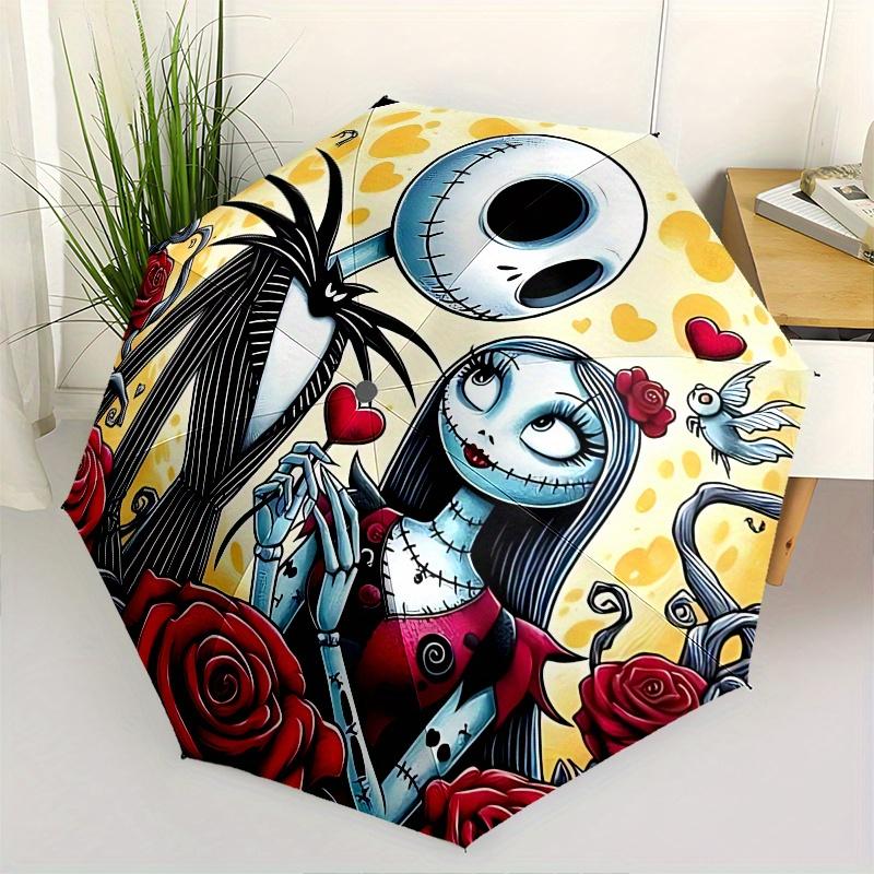 

1 Auto Open Jack Skellington Sally Themed Colorful 8 rib Portable Umbrella for Men and Women, A Compact Commuting Companion Suitable for