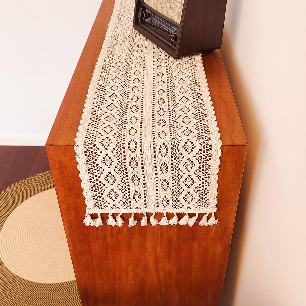 

Дорожка для стола из бежевого кружева с кисточками, вышитая тумба под телевизор, журнальный столик, пианино, чехол от пыли, коврик для обеденного стола 25x160cm