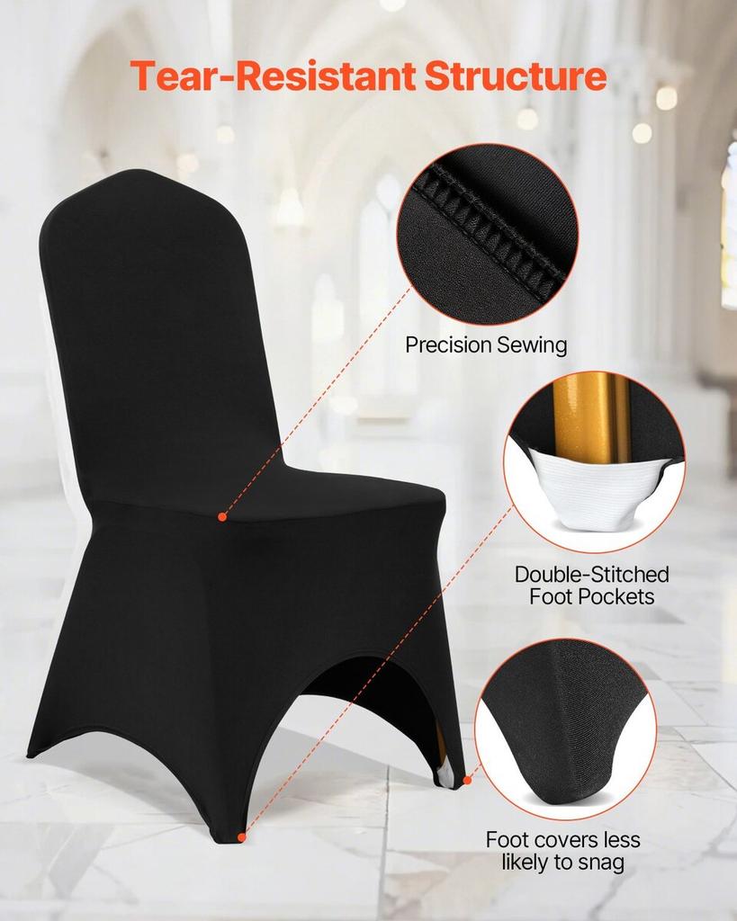 50pcs Black Polyester Spandex Party Chair Covers Decotation Solemn Easy Clean