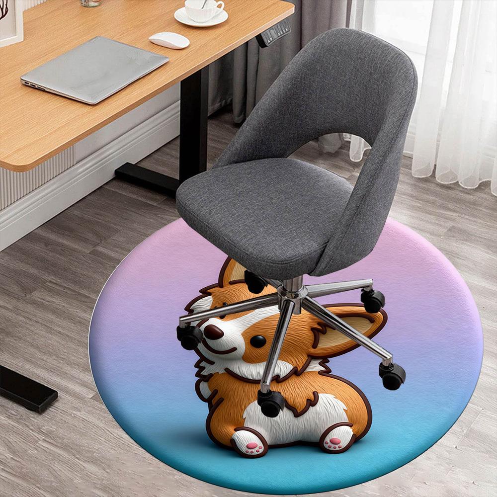 1pz Tappetino Rotondo Carino Corgi per Sedia Area Tappeto Ufficio - Antiscivolo, Tappetino per Pavimento per Ufficio, Camera da Letto, Ideale Regalo Decorazione Casa p0105040