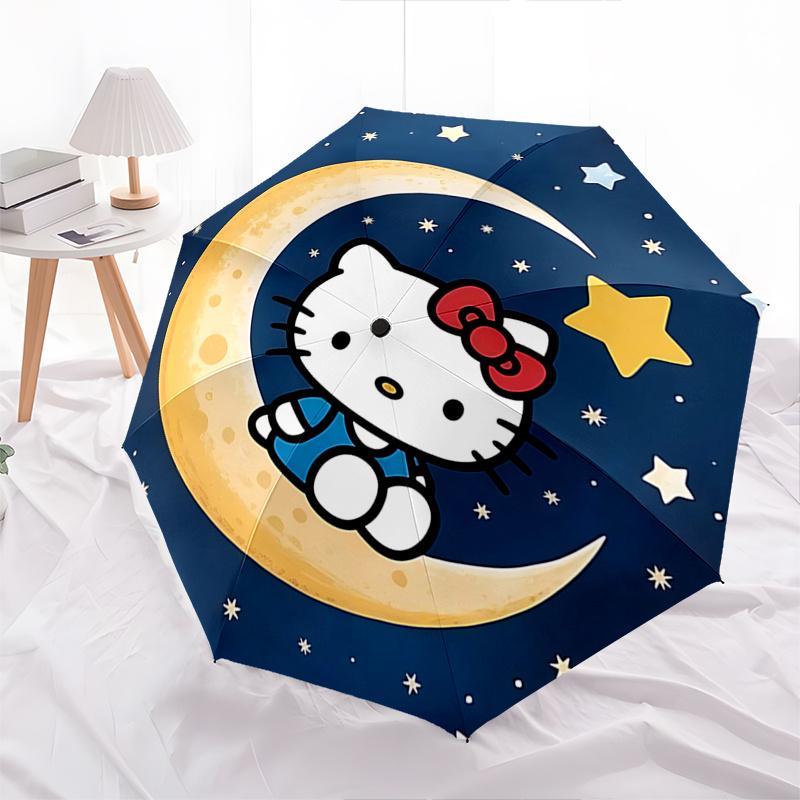 Hello Kitty Automatic Opening and Closing Parasol Compact Travel umbrella with 8 Ribs for Women and Men Ideal Birthday/Christmas Gift, Outdo