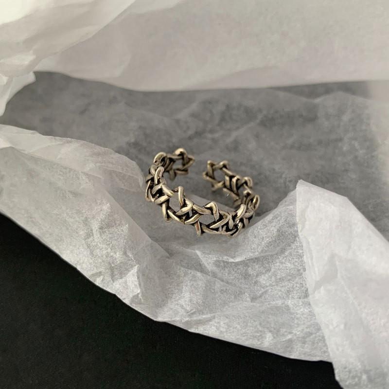 Designed Korean Beautifully Style Smile Face Ring For Women In Irregular Vintage Design Silver