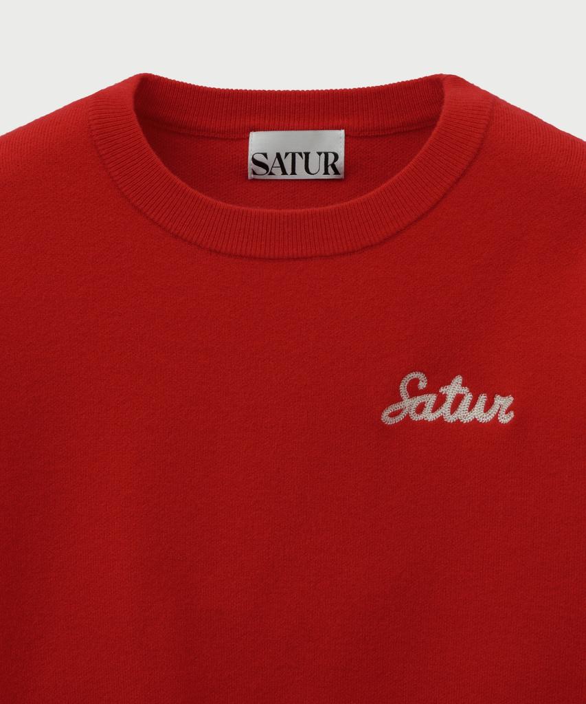 Seteo (W) Outline Basic Crew Neck Knit Red
