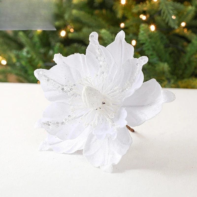 

New Christmas Decoration Flower Big Leaf Simulation Flower Christmas Tree Decoration Scene Layout Festival Party DIY Decorations Christmas flowers белый
