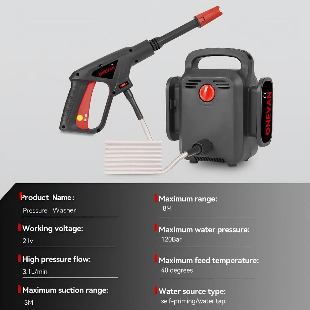 ONEVAN Electric High Pressure Washer 120Bar 2in1 Car Washing Powerful Garden Wash Cleaning Tool For Makita 18V Battery Pin