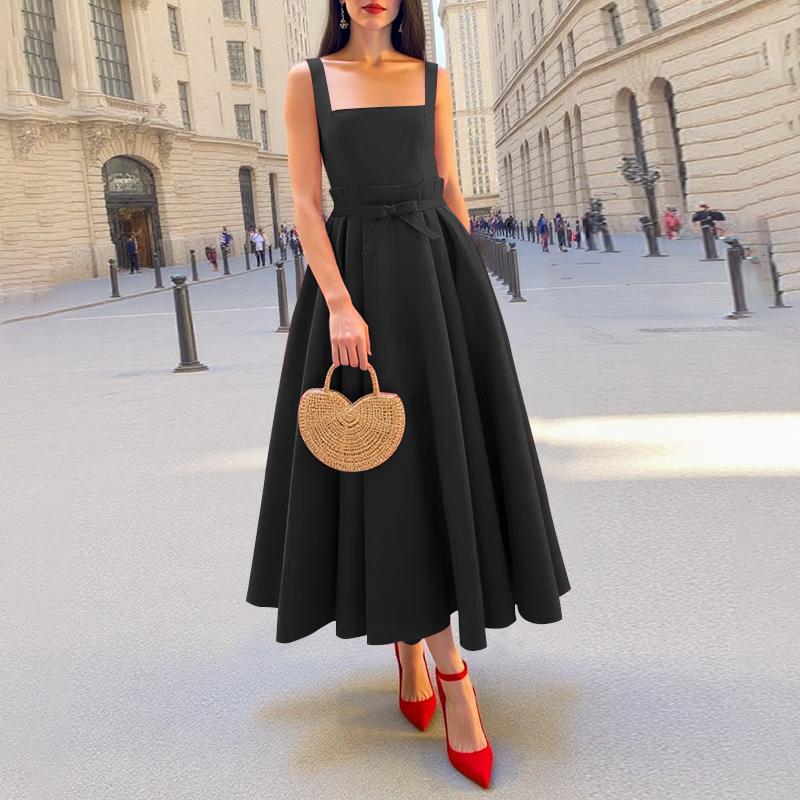 

ZANZEA Женское летнее повседневное длинное платье без рукавов с квадратным вырезом 5XL чёрный