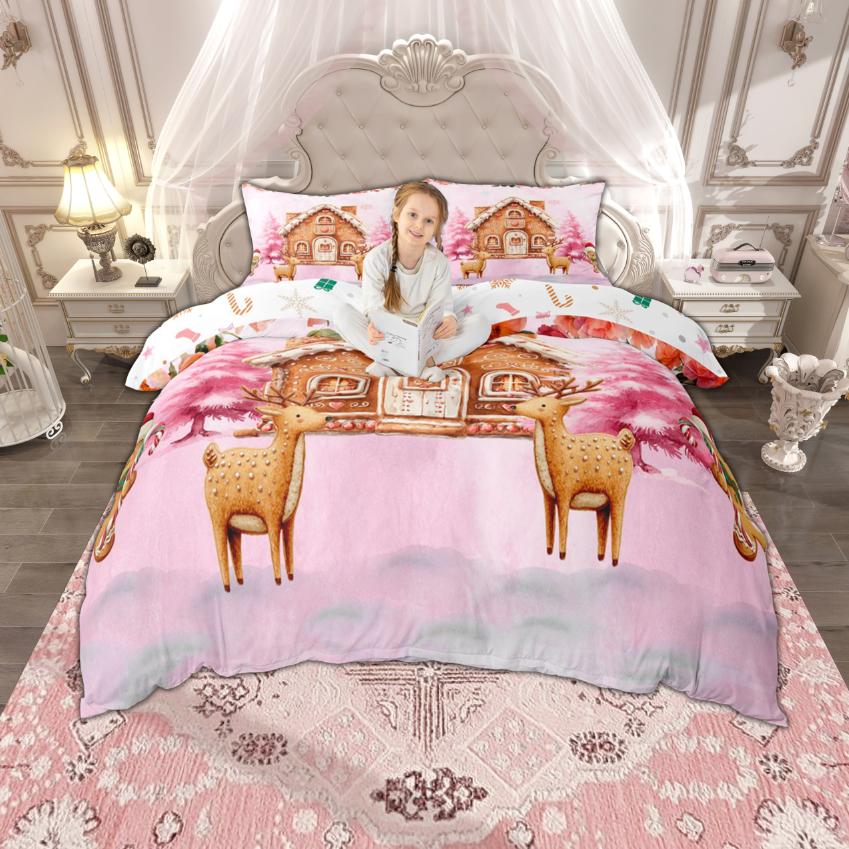 Homewish Kawaii Gingerbread Duvet Cover Set for Kids, Girls Christmas Gifts Bedding Set, Merry Xmas Bed Set, Room Decor