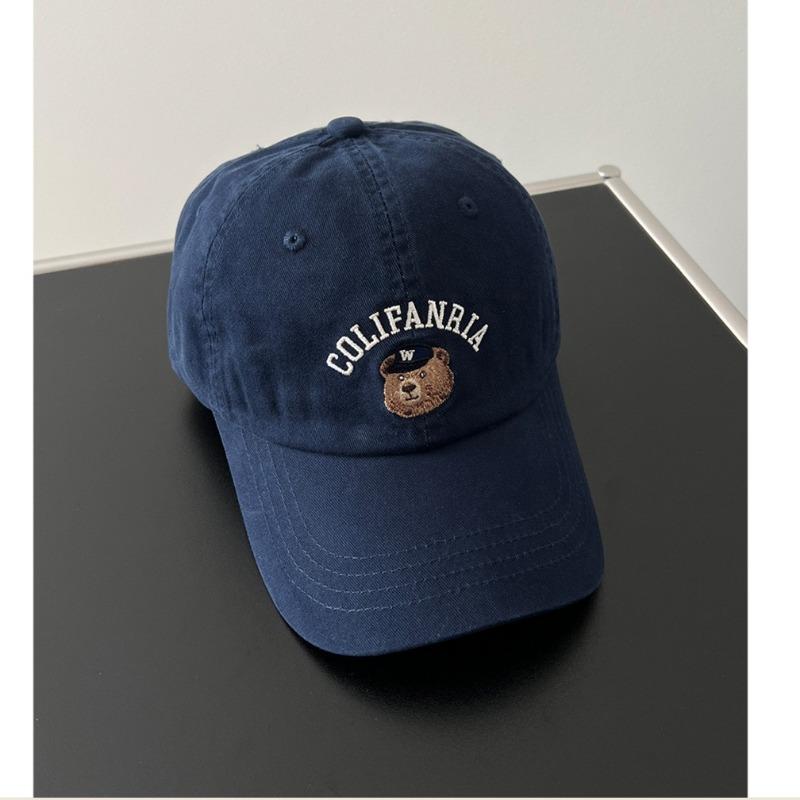 Cute Bear Embroidered Baseball Cap, Wide Brim, Big Face, Small Hat, Female Cap, Casual and Versatile