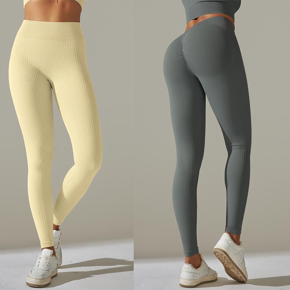 Seamless Ribbed Leggings for Fitness Hip Lift Yoga Pants Sports Push Up Tights Workout Clothes Sportswear Woman Gym