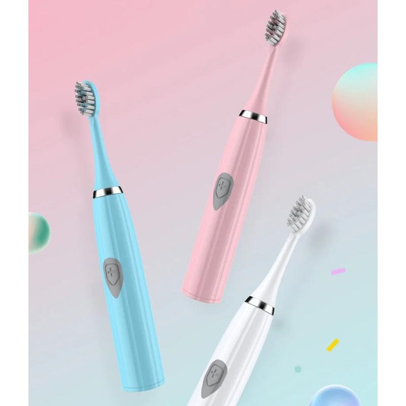 1 buc Periuță de dinți electrică albă/roz Model pentru adulți Periuță de dinți electrică cu peri moi Model pe baterii Set de familie Periuță de dinți electrică