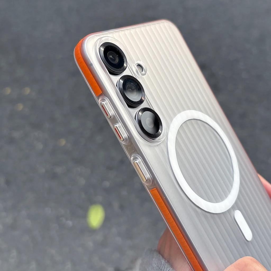 Slim Matte Corrugated For Magnetic Case For For Samsung Galaxy S26 S25 S24 Ultra Plus Non-slip Frame Shockproof Hard Cover