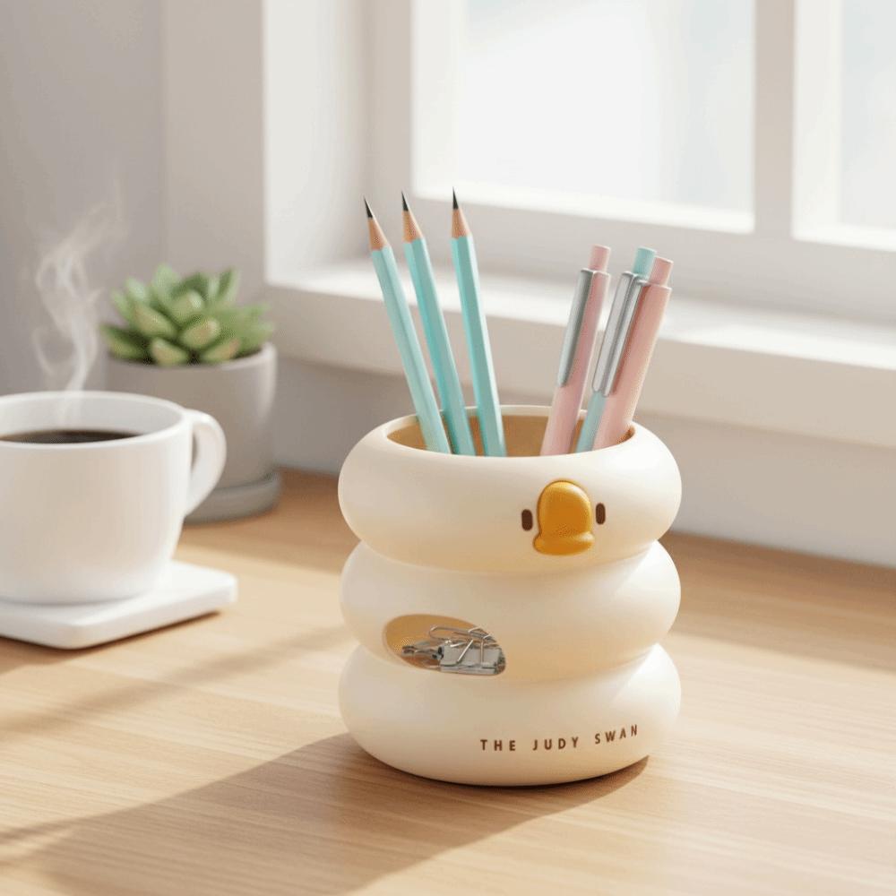 Large-capacity Duck-Shaped Desk Organizer Cartoon Design Storage Bucket  Desktop Decoration