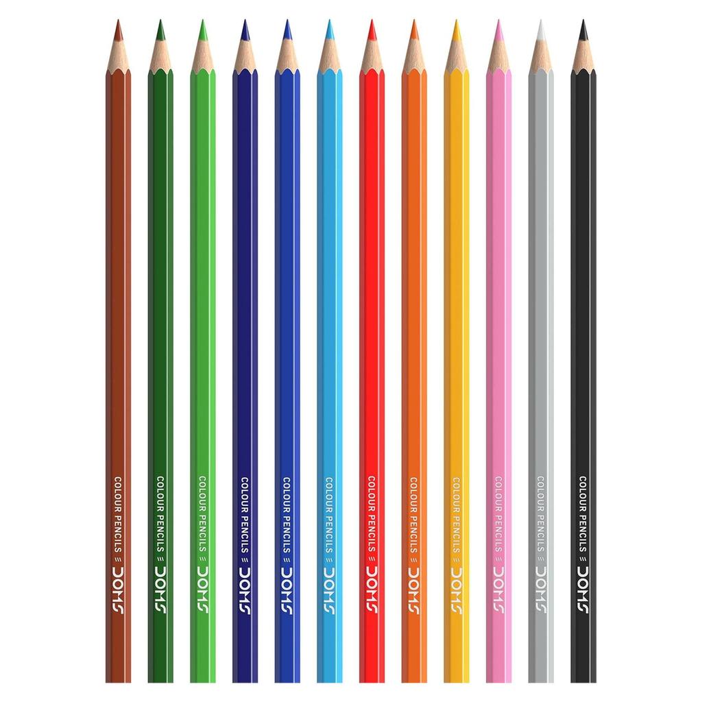DOMS FSC Certified 12 Colour Pencil Flat Tin Set, Multicolor Rich Pigment Pencils for Drawing, Sketching & Art Use