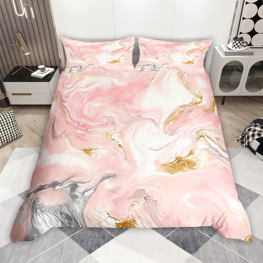 Homewish Aesthetic Marble Duvet Cover Set 2pcs/3pcs for Girls, Watercolor Marbling Bedding Set, Abstract Oil Painting Bed Set