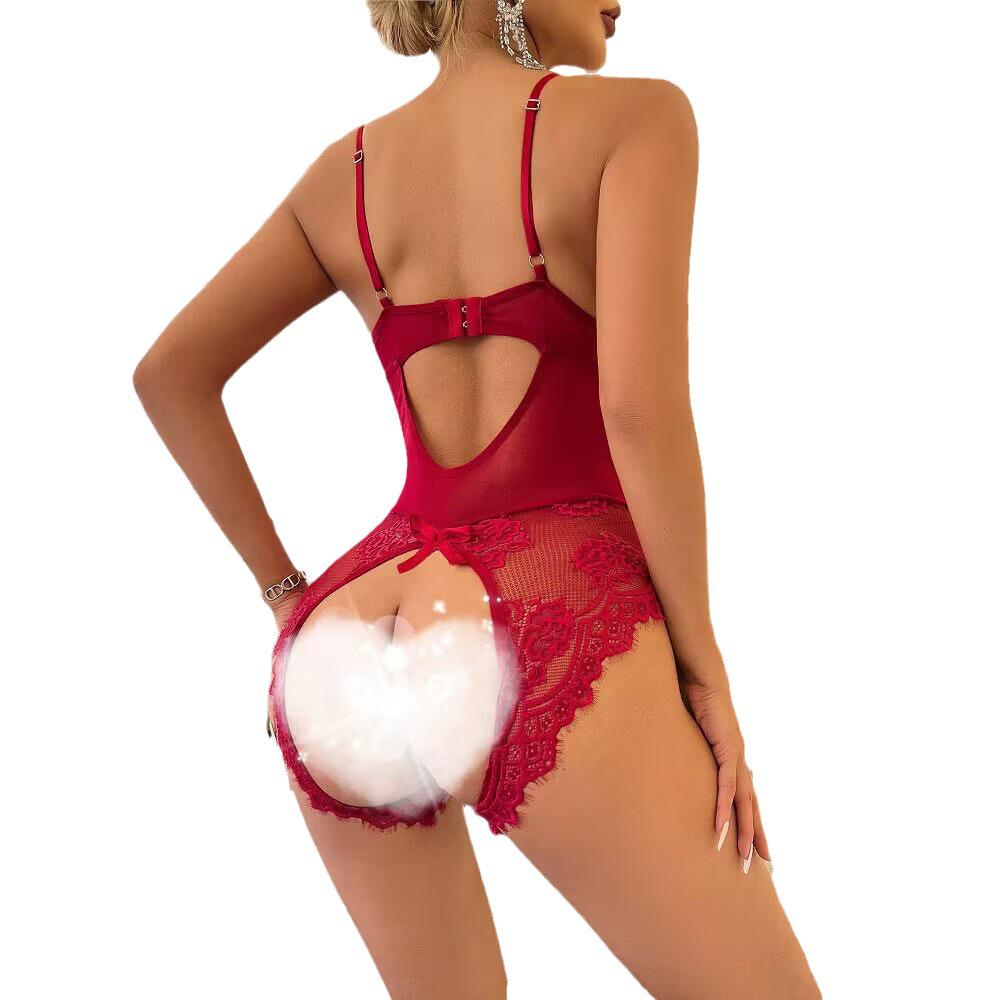 Lace Mesh Backless Open-Crotch Sexy Bodysuit Lingerie