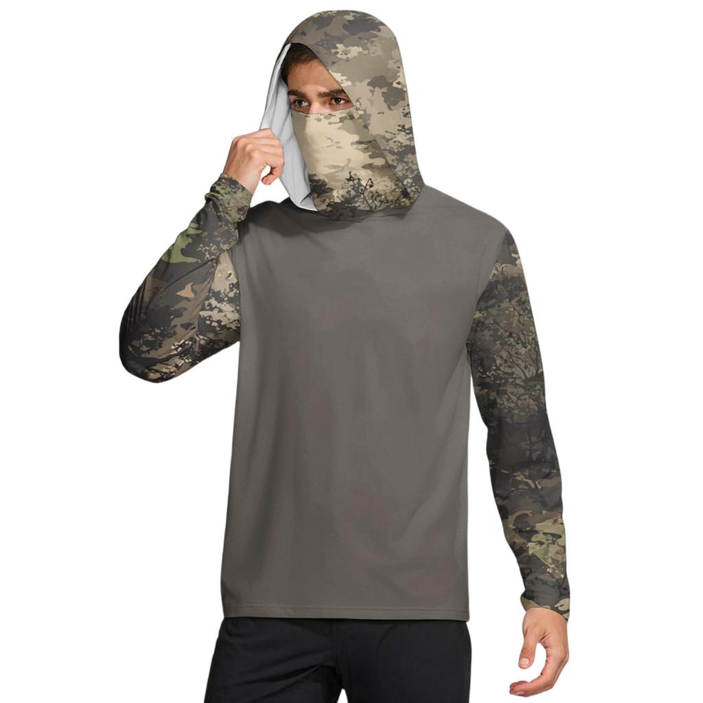 Men's Shirt With Mask Lightweight Long Sleeve Hooded Hiking Fishing Performance