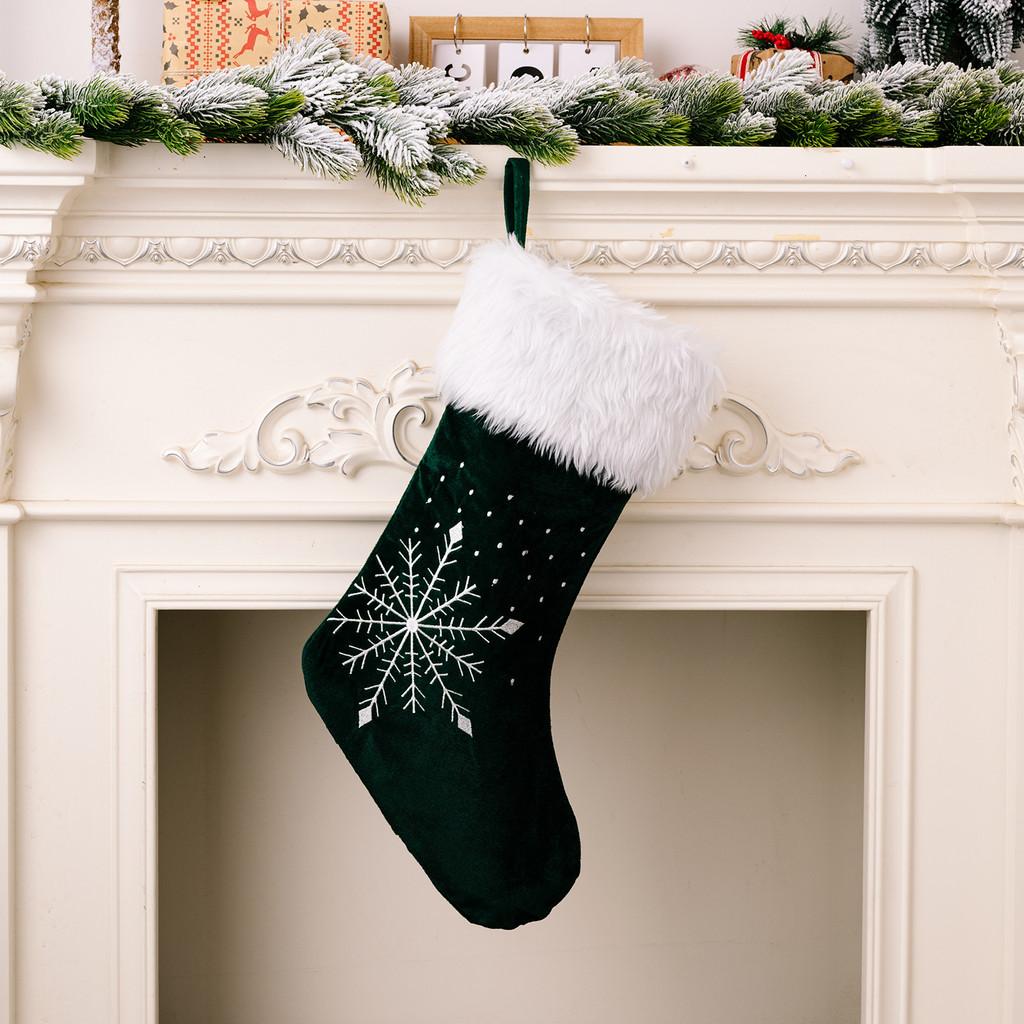 Christmas Beautifully Crafted Stockings With Plush Edging And Festive Snowflake Designs In Colors Three