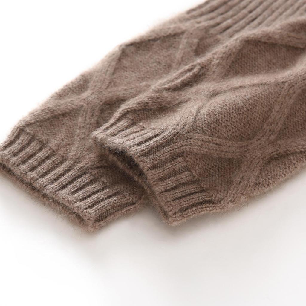 Women's 100% Pure Cashmere Cable Knit Half-Finger Gloves - Warm Long Wrist and Arm Protection