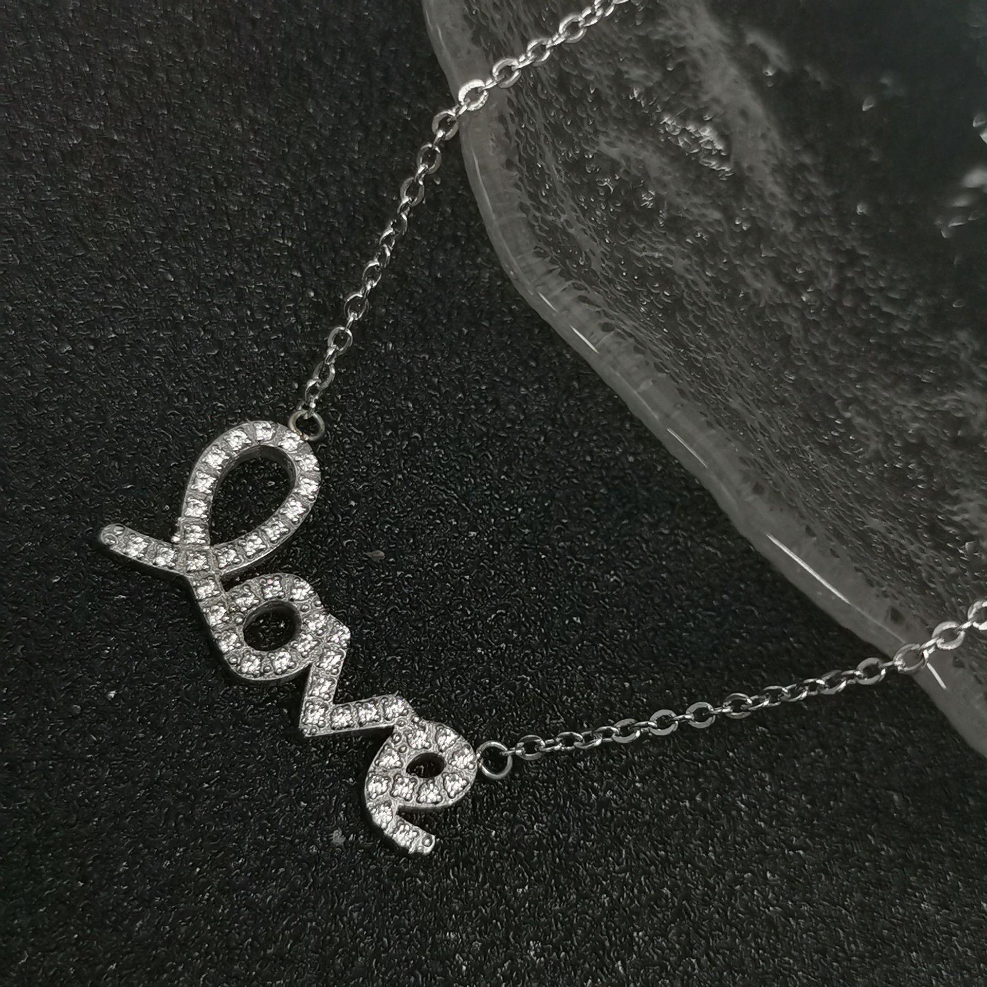 European & American Micro-Set Zircon Exquisite LOVE Letter Collarbone Necklace for Women