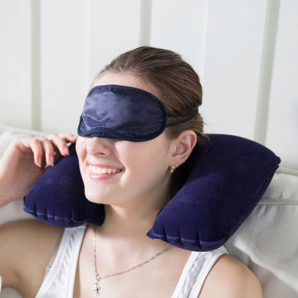 Inflatable Pillow, Travel Neck Support Rest Pillow Portable Lightweight U Shape Pillow with Eye Mask for Airplane Car Rest