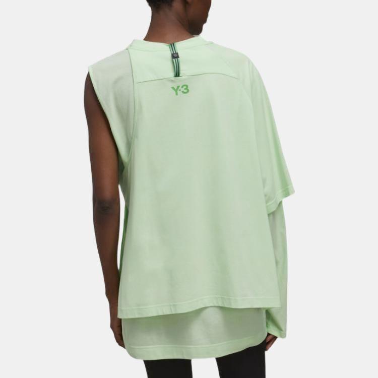 Y-3 Ss22 Solid Color Asymmetrical One Shoulder Layered Knit Long Sleeve T-Shirt Women Tops Green HG8551