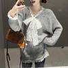 Navava Women Lovely Lace Ribbon Long Sleeve Knit Tee Nk2782