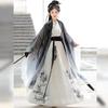 Unisex Song Dynasty Style Hanfu Inspired Modern Set Women Men Watercolor Print Wide Sleeve Top Skirt