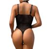 Sexy durchsichtiger Camisole-Body mit Mesh-Einsätzen, Bügel und Choker