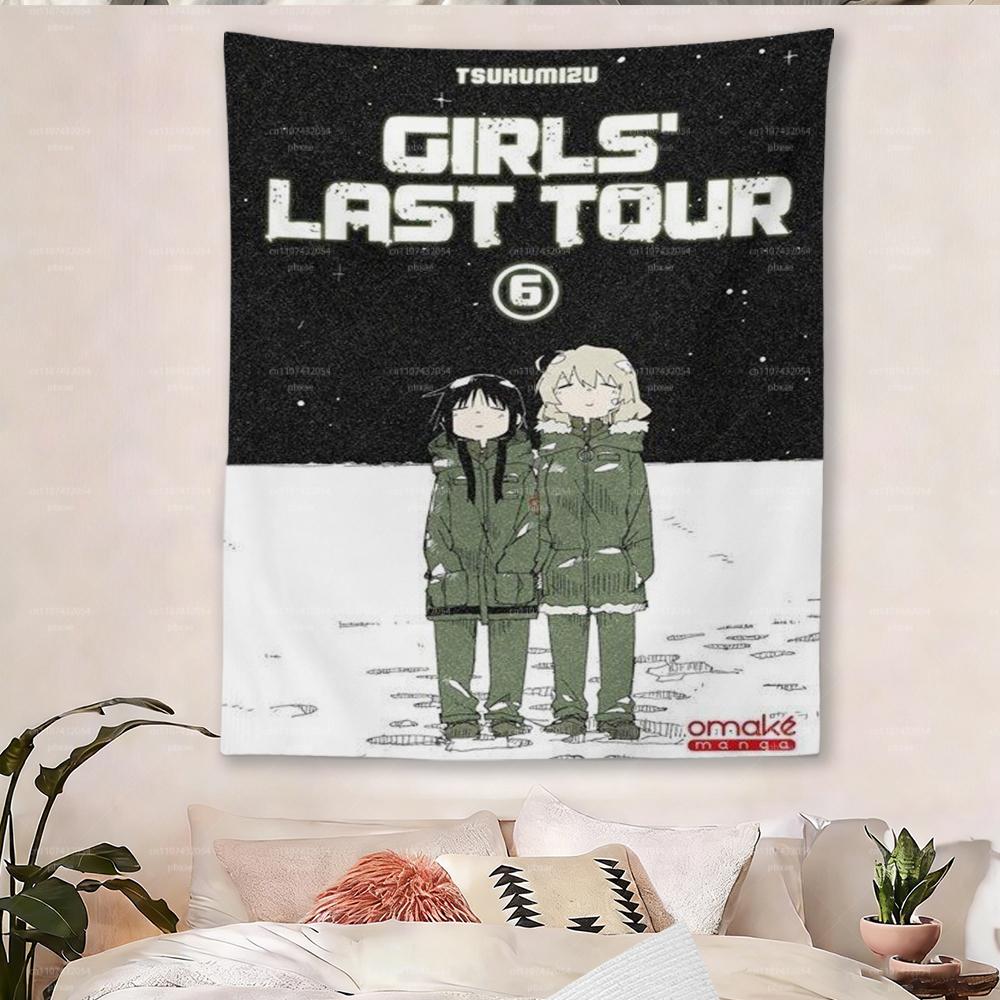 Tapestry Anime dell'Ultimo T-Tour di Ragazze, Shoujo Shuumatsu Ryokou Appeso a Parete, Stampa Post-Apocalittica, Arte Notte Stellata Bianco Nero