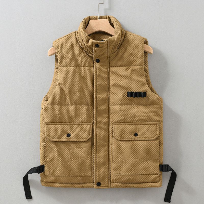 New Style Workwear Cotton Vest for Young Men, Autumn and Winter Fashion Stand Collar Vest, Warm Outerwear Trendy