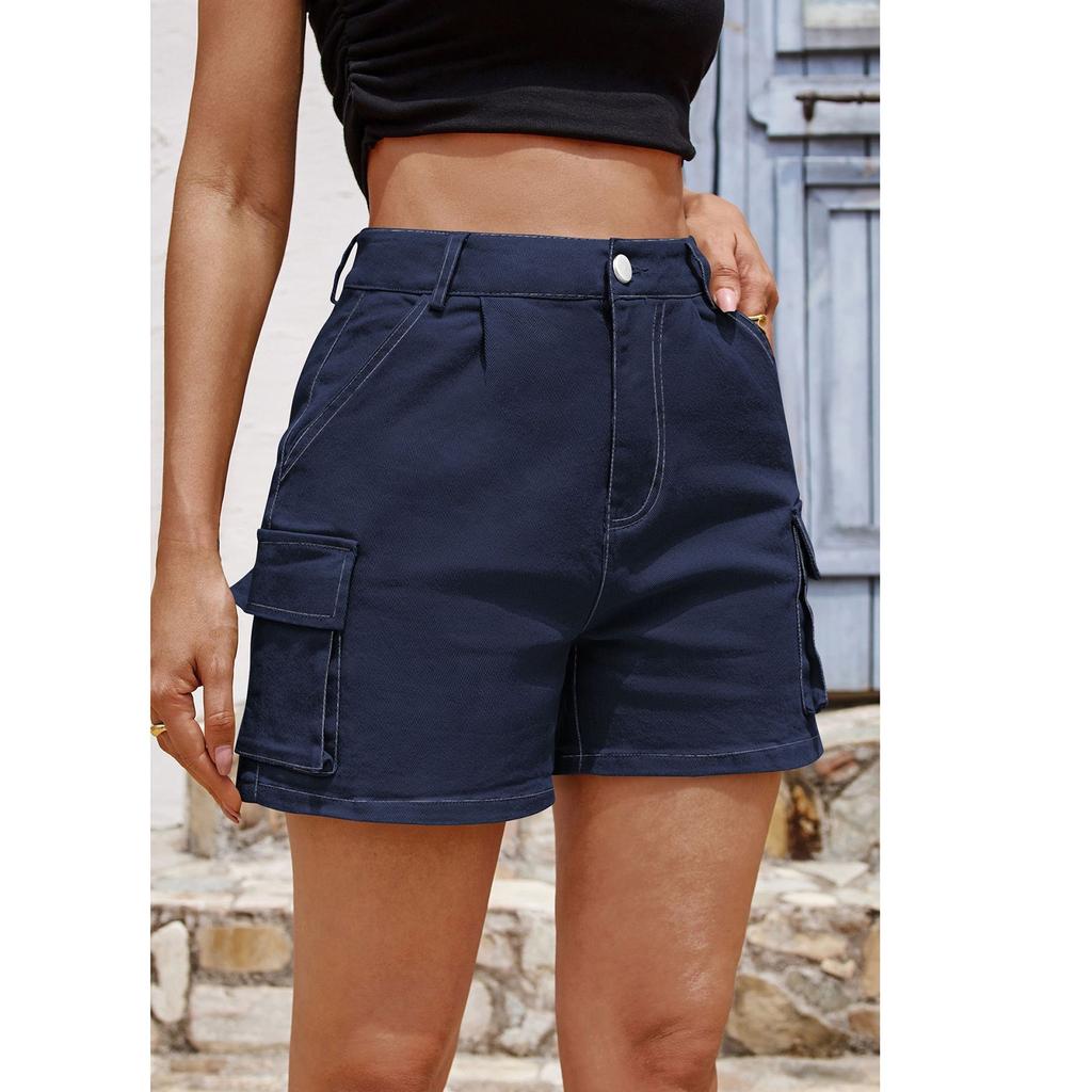 Women's Denim Casual Comfortable Solid Color Workwear Multi-pocket Personality Street Shorts Women