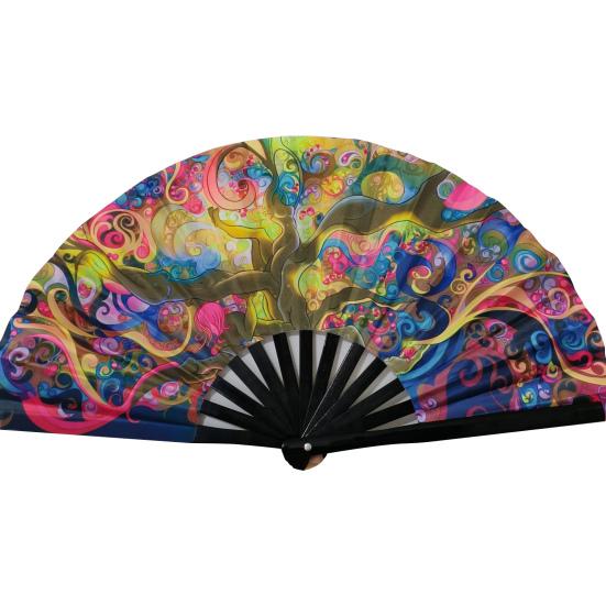 

УФ-флуоресцентный складной вентилятор Портативный ручной вентилятор из бамбуковой кости Красочный карнавальный танцевальный вентилятор для кунг-фу с яркими цветами для сценических представлений Бары F