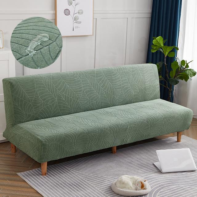 

Водонепроницаемый чехол для дивана-кровати, жаккардовый однотонный складной чехол для дивана, эластичные чехлы для диванов без подлокотников для гостиной Length 120-150cm циан
