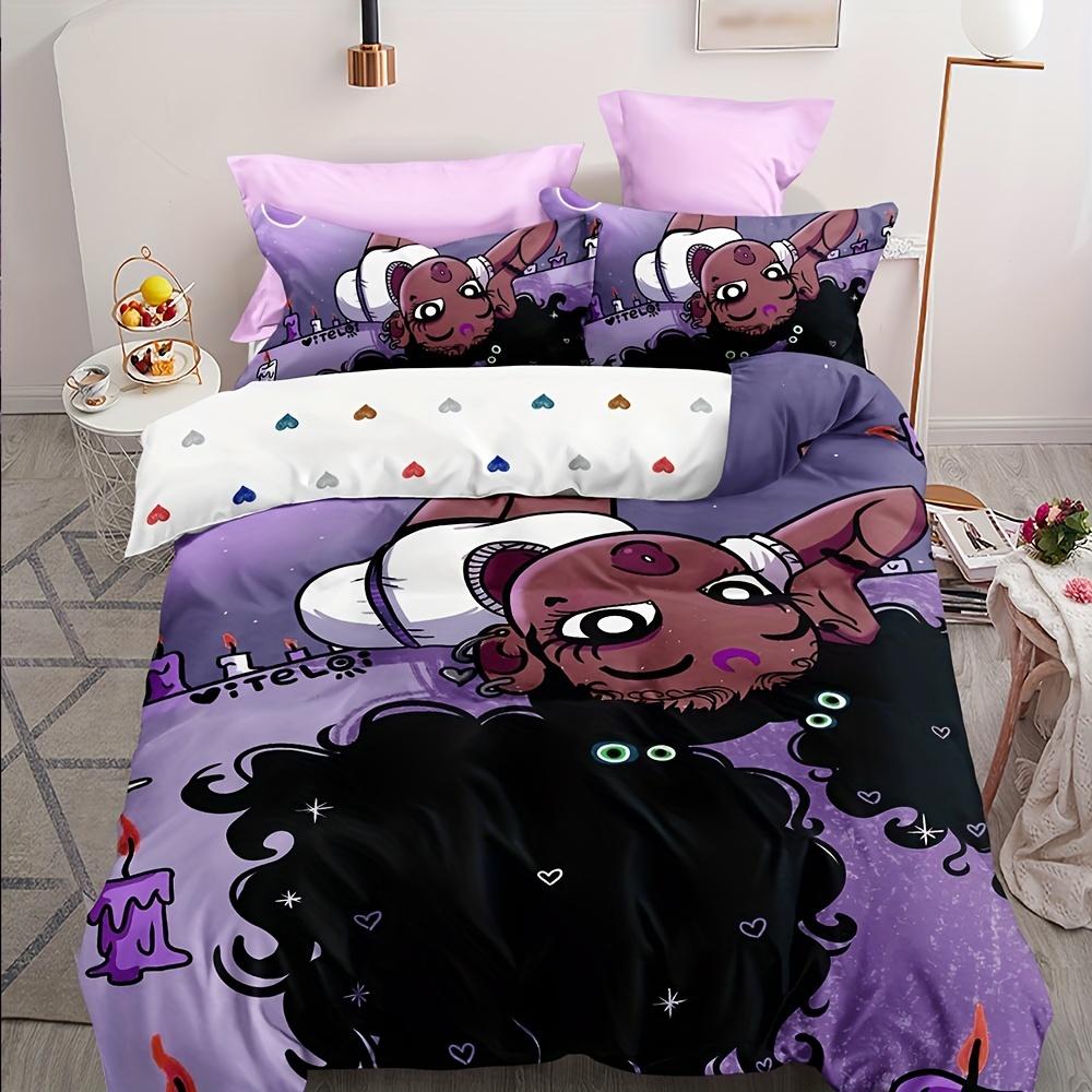 Chic Black Girl Illustration 3pc Soft Bedding Set - Hypoallergenic Duvet Cover & 2 Pillowcases For Cozy Bedroom Ambiance