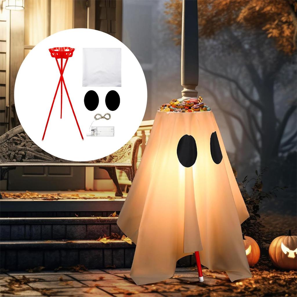 Halloween Candy Bowl Stand Ghost Trick or Treat Candy Holder with LED Light Festive Halloween Decorations for Indoor Outdoor