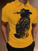 Men'S Short Sleeve Polo Shirt, Flat Digital Print Pattern – No Texture – Lonely Cowboy Back View Black Line Bold Style Printing, Fashionable And Easy