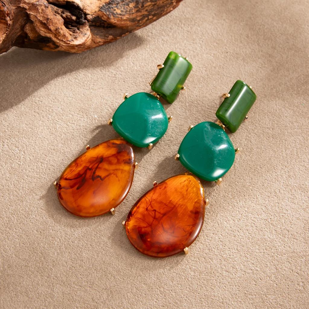 New Fashion Personality Geometric Resin Splicing Pendant Earring for Women Trendy Creative Waterdrop Shaped Piercing Ear Jewelry