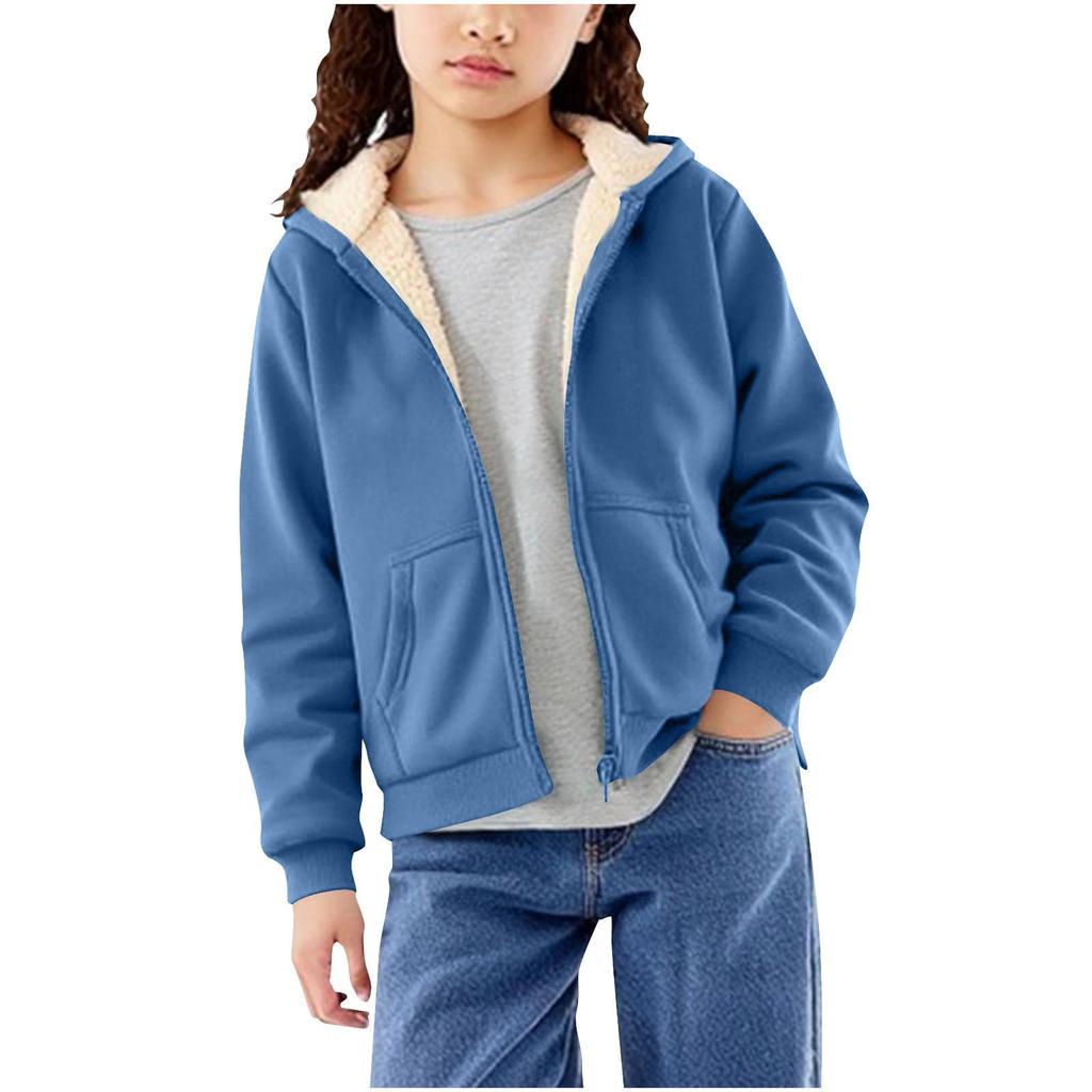 Boys Girls Fleece Lined Warm School  Zip Hoodie Sweatshirt  Jacket