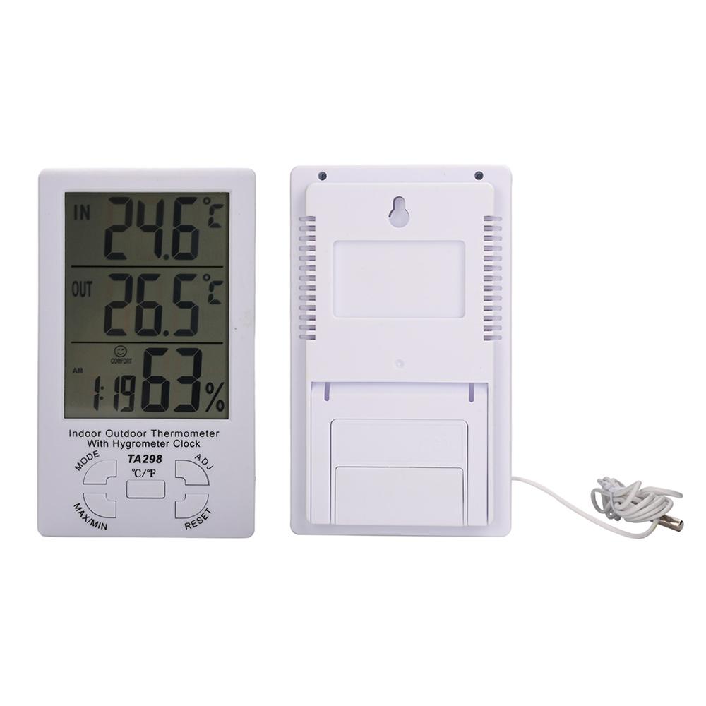 Indoor Outdoor Thermometer Hygrometer Clock Alarm Digital LCD Display C/F Temperature Humidity Meter 1.5M Sensor Probe