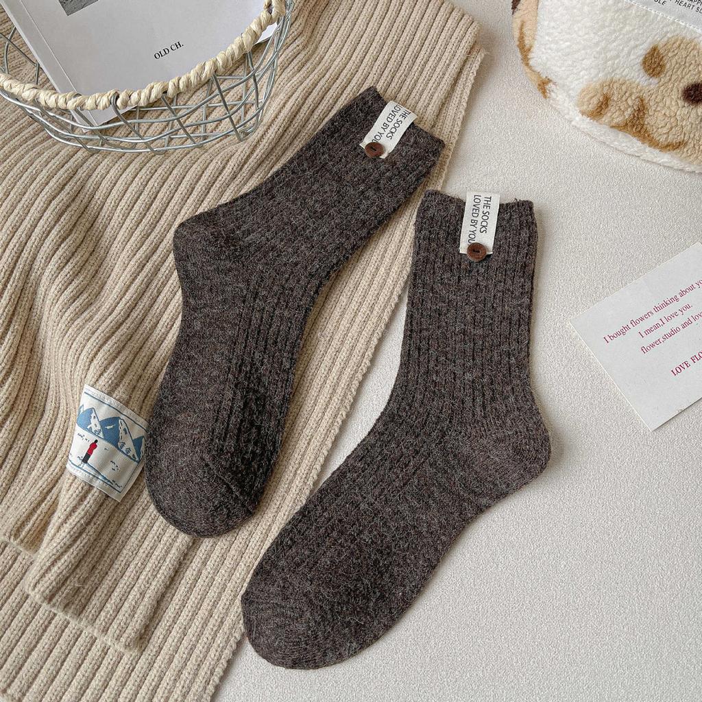 Stoffetikett Knopf Wollsocken Kinder Verdickte Warme Kniestrümpfe