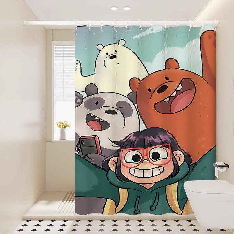 Bathroom Partition Curtain Waterproof Cloth Shower Curtain Bathroom Blocking Curtain Fabric Curtain Non-Punching Bath Privacy Hanging Curtain