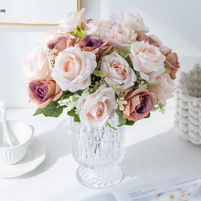 3pcs/5pcs Silk Artificial Flower Rose Outdoor Wedding Bouquet Christmas Decorate Home Vase Table Party Scrapbook Diy Gift Wreath